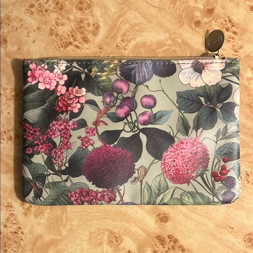 Ipsy Floral Clutch with Pink and Green Accents